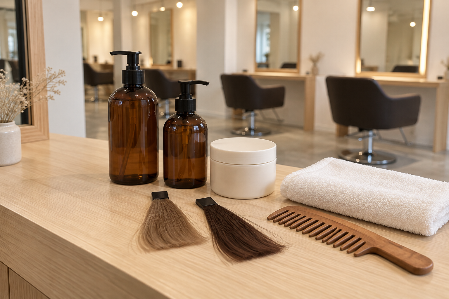色落ちとホームケアを考えるためのヘアケア用品と色見本