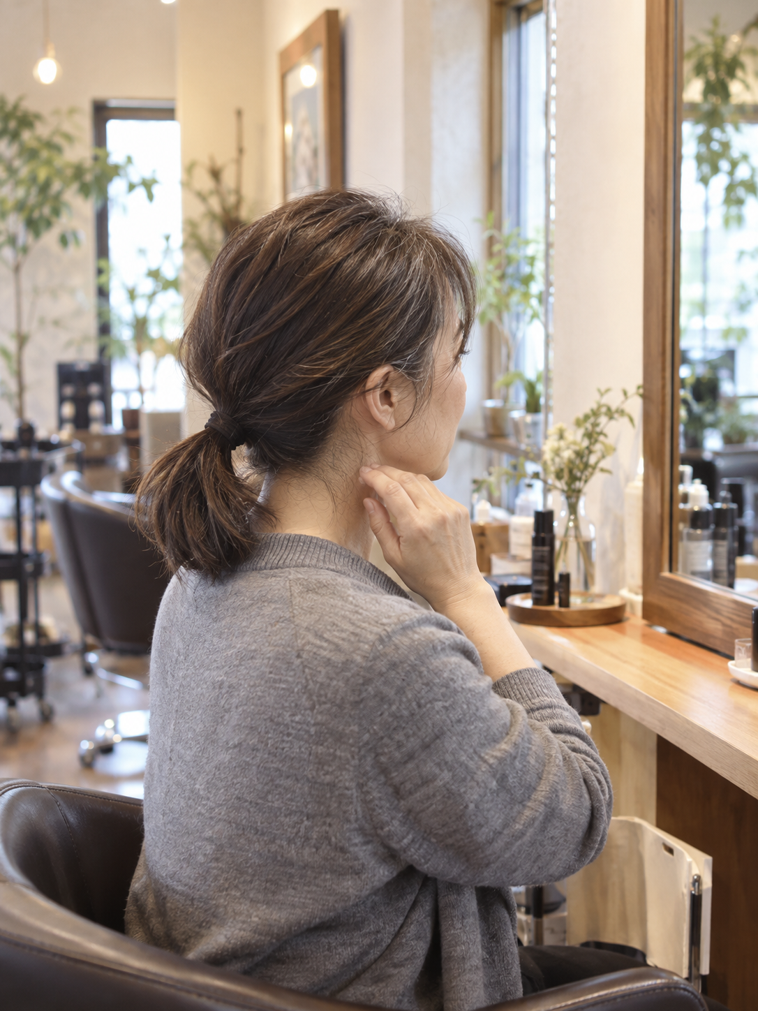 ミディアムヘアを結んだときの生え際と顔周りの見え方