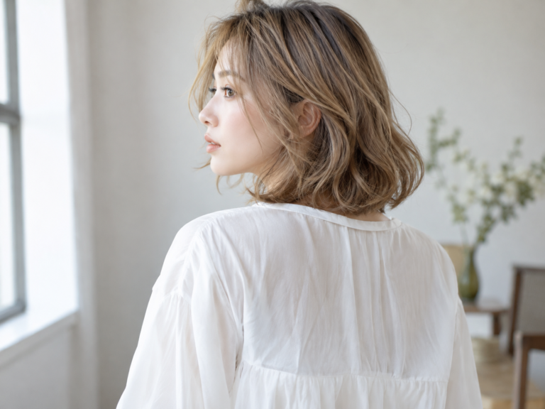 やわらかなベージュの明るいヘアカラー(AI生成)