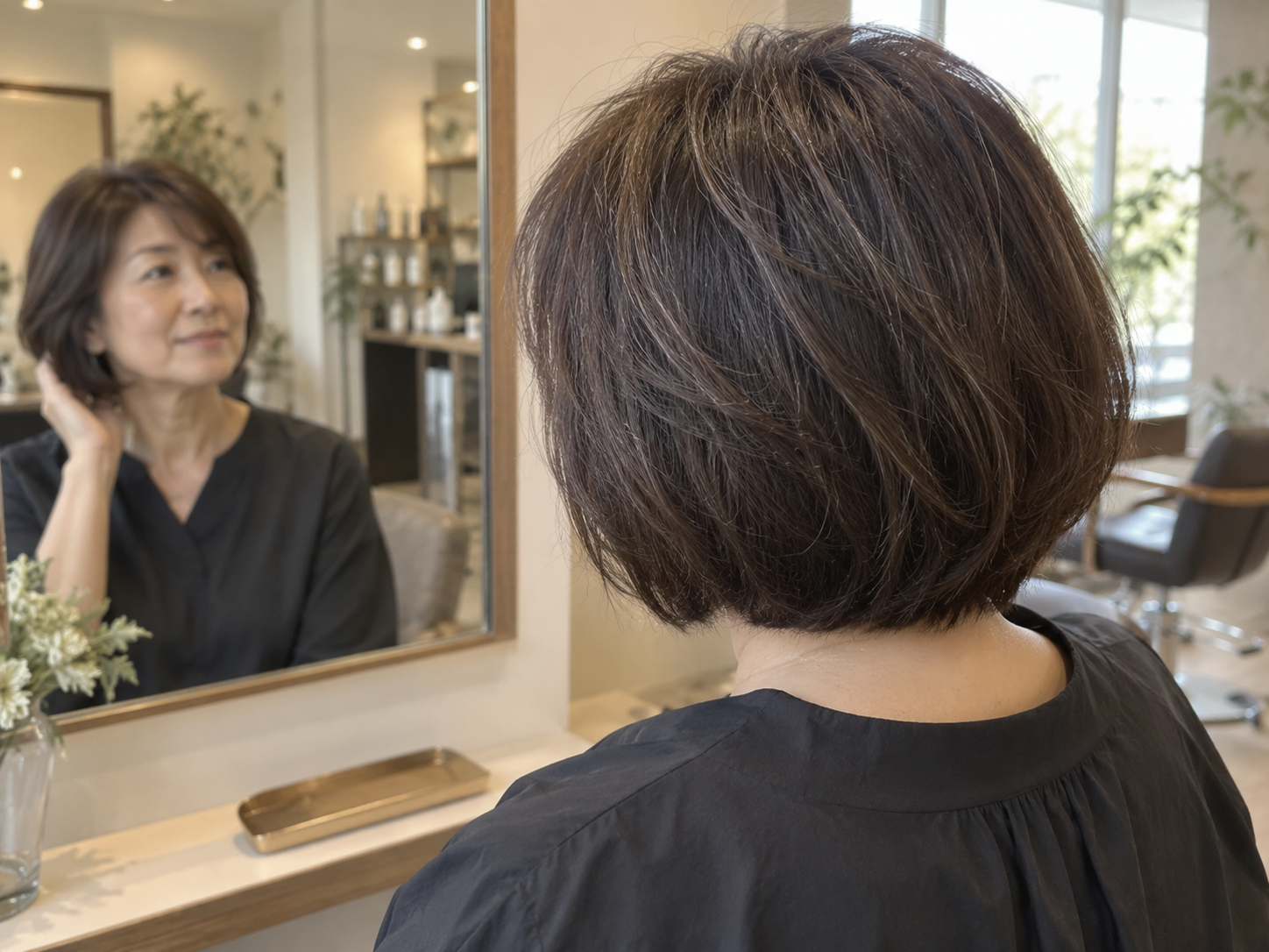髪の立体感の見え方を伝える細い髪のボブスタイルイメージ